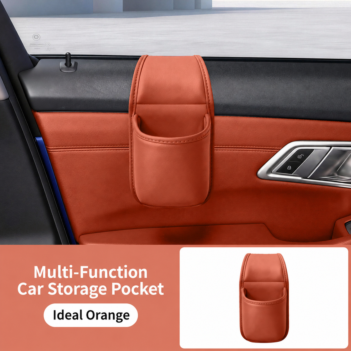 Leather Car Door Storage Pocket - Double‑Layer Compartments🚘