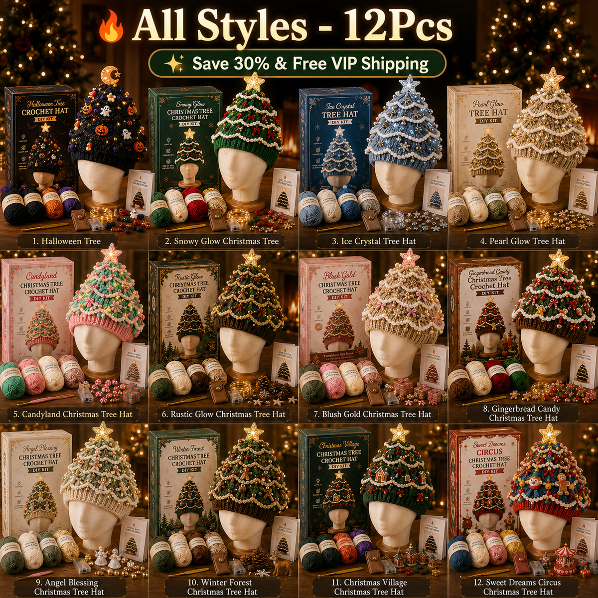 ⏳ Last Day 50% OFF – 🎄Beginner-Friendly Light-Up Christmas Tree Crochet Hat DIY Kit | Complete Kit with Coordinated Yarn, LED Lights & Step-by-Step Guide Included 💕