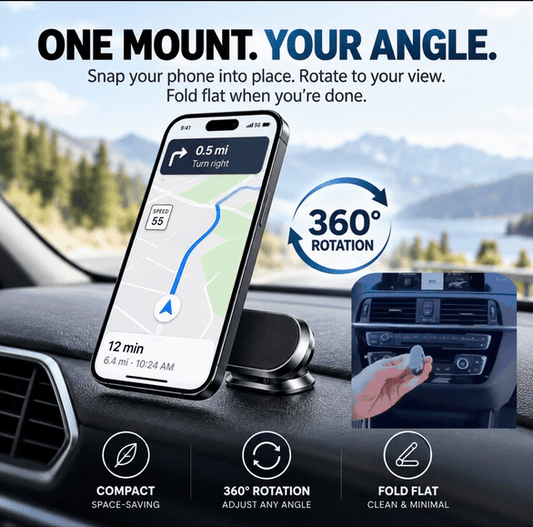 360° Rotatable Metal Magnetic Car Phone Holder🧲Snap your phone into place. Adjust the angle you want. Fold it down when you’re done.