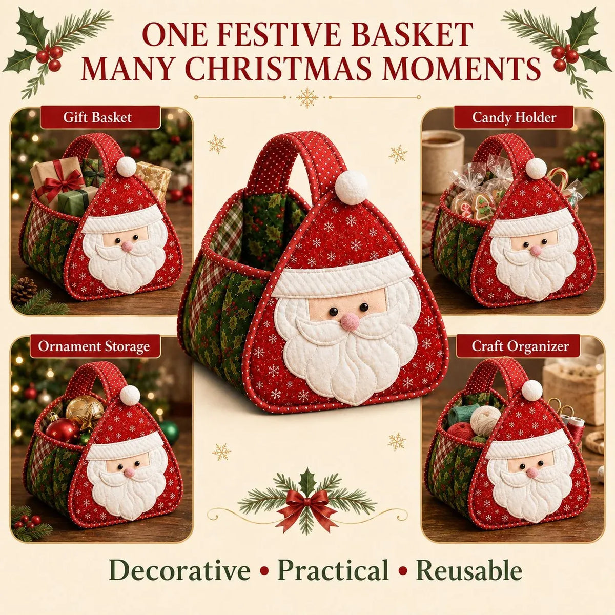 ⭐🎉🎄 Christmas Character Quilted Carry Basket | 🎁 A Reusable Christmas Keepsake - DIY Sewing Kit – Create Your Own