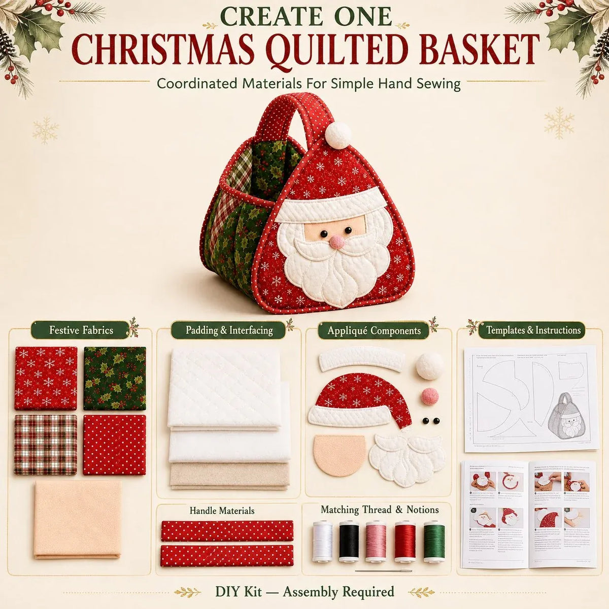 ⭐🎉🎄 Christmas Character Quilted Carry Basket | 🎁 A Reusable Christmas Keepsake - DIY Sewing Kit – Create Your Own