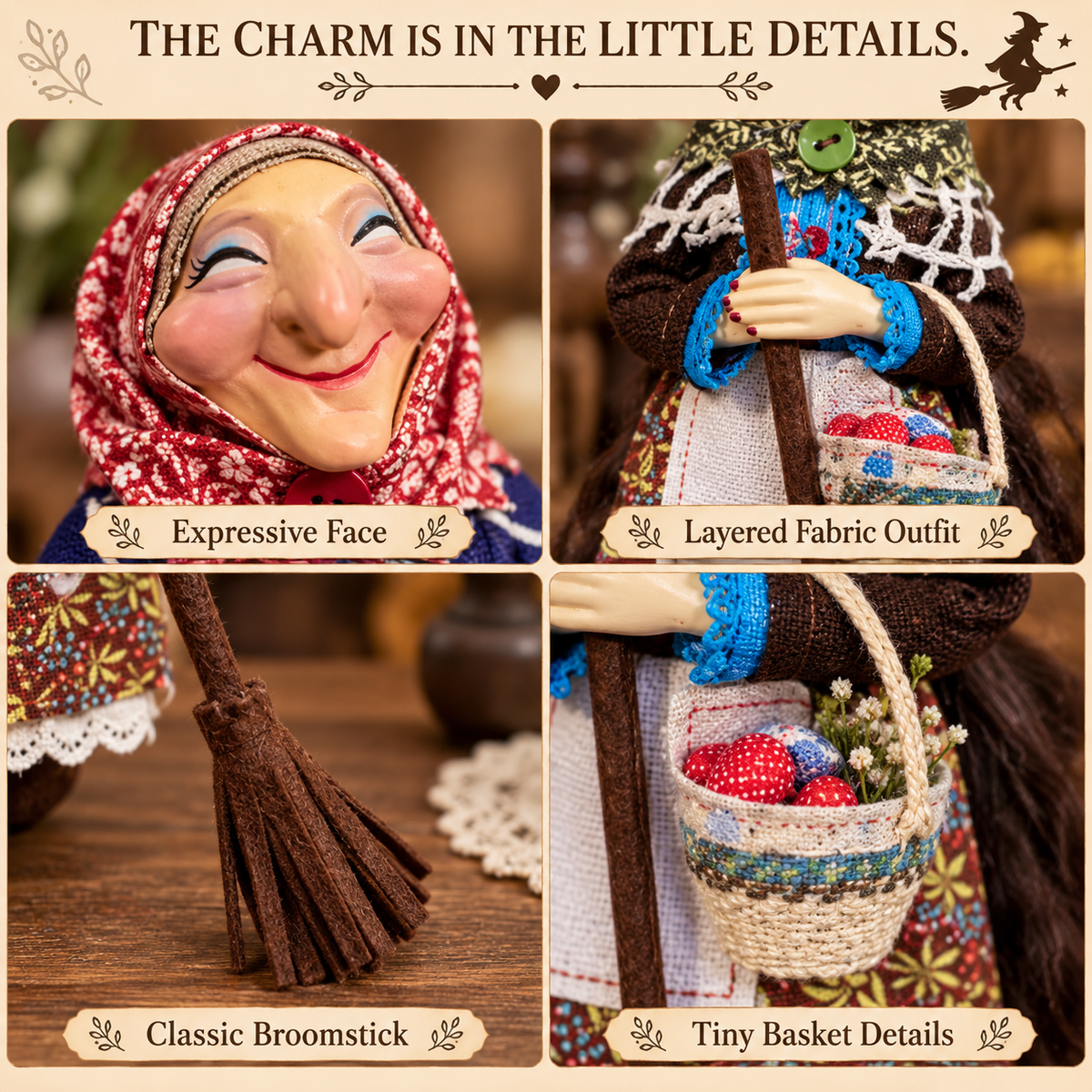 Handmade Kitchen Witch Doll – Whimsical Good Luck Hanging Decor