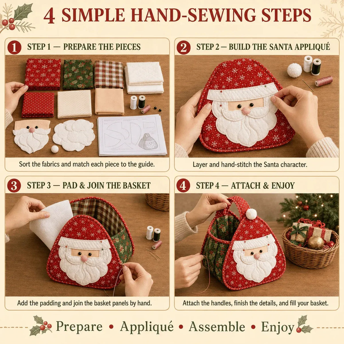 ⭐🎉🎄 Christmas Character Quilted Carry Basket | 🎁 A Reusable Christmas Keepsake - DIY Sewing Kit – Create Your Own