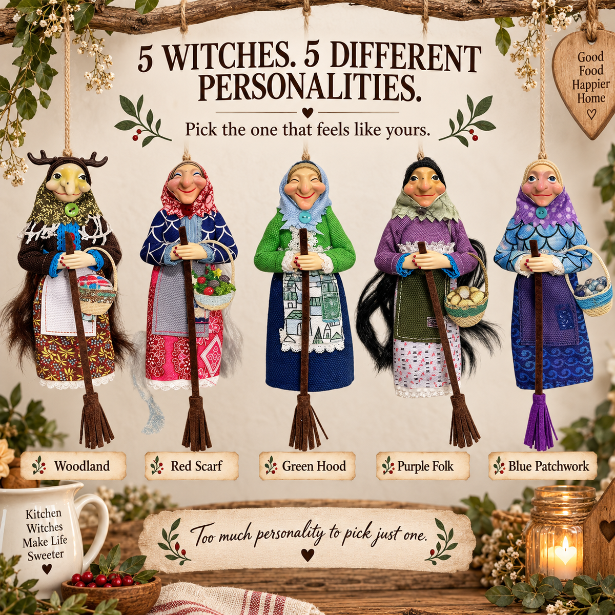 Handmade Kitchen Witch Doll – Whimsical Good Luck Hanging Decor