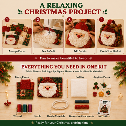 ⭐🎉🎄 Christmas Character Quilted Carry Basket | 🎁 A Reusable Christmas Keepsake - DIY Sewing Kit – Create Your Own