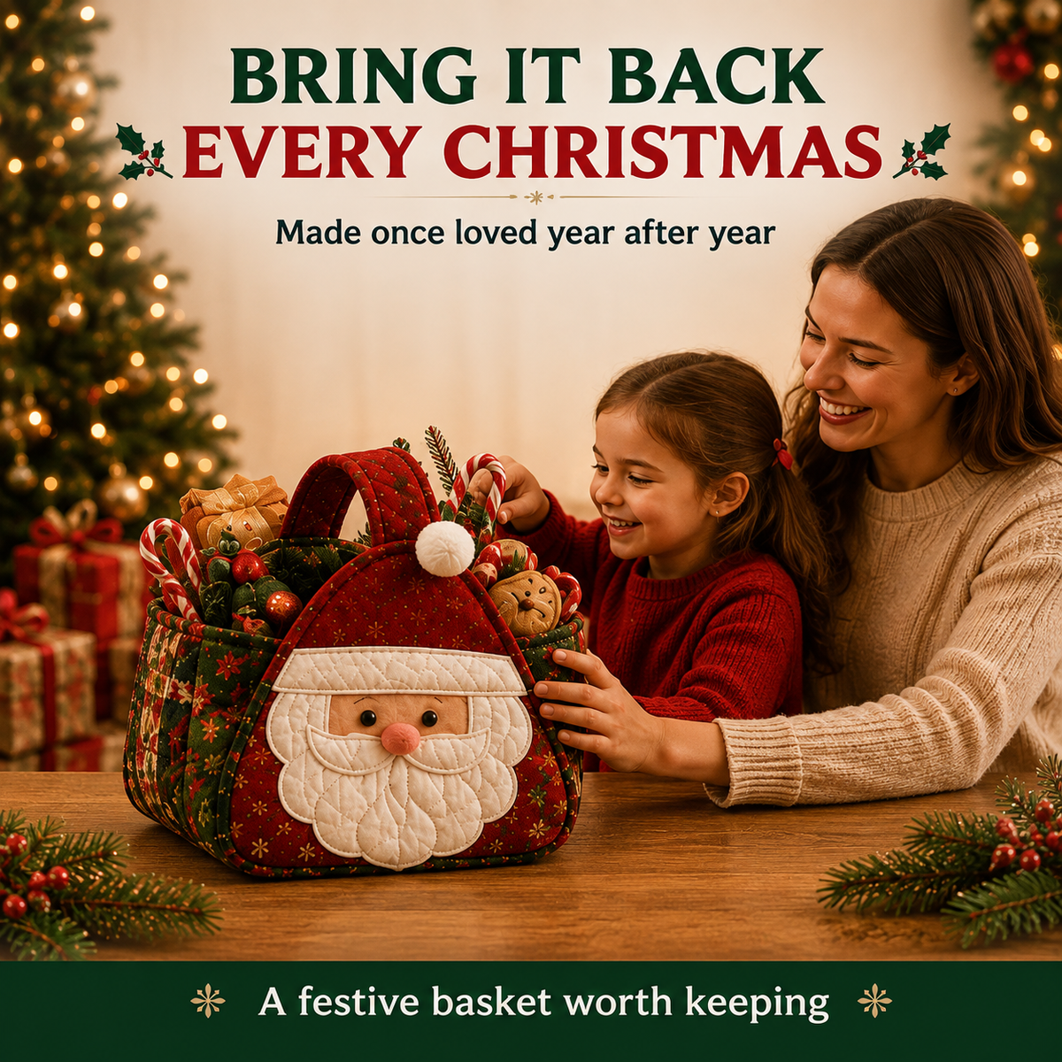 Christmas quilted basket size and capacity