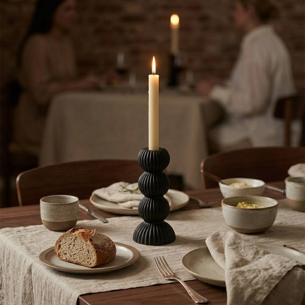Minimalist Ribbed Geometric Candlestick Set