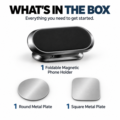 360° Rotatable Metal Magnetic Car Phone Holder🧲Snap your phone into place. Adjust the angle you want. Fold it down when you’re done.