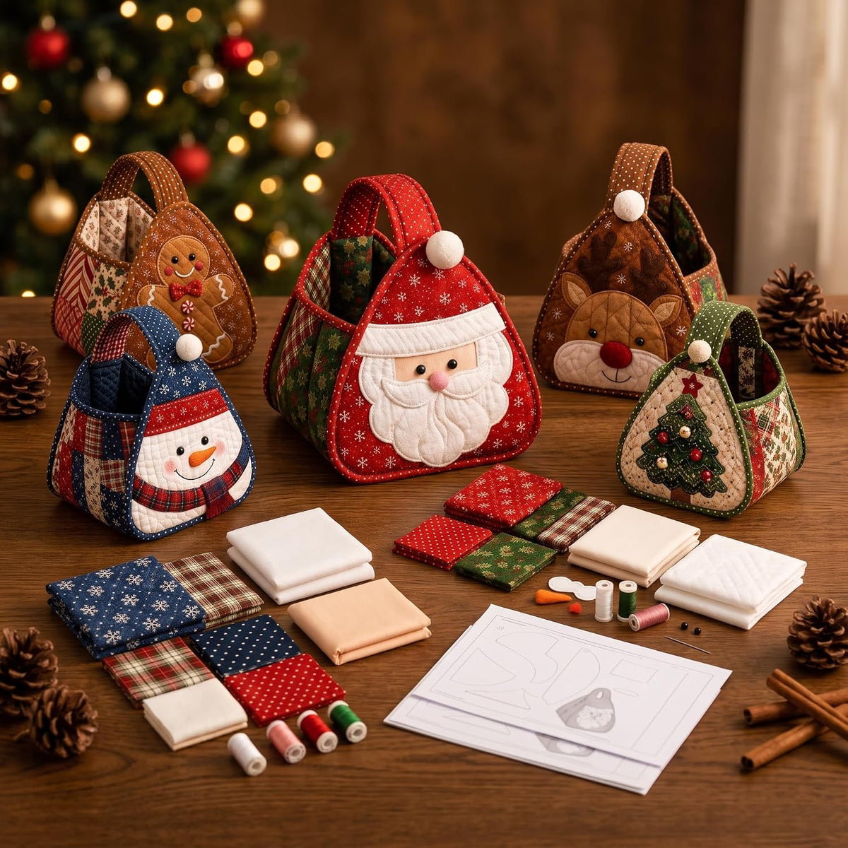 ⭐🎉🎄 Christmas Character Quilted Carry Basket | 🎁 A Reusable Christmas Keepsake - DIY Sewing Kit – Create Your Own