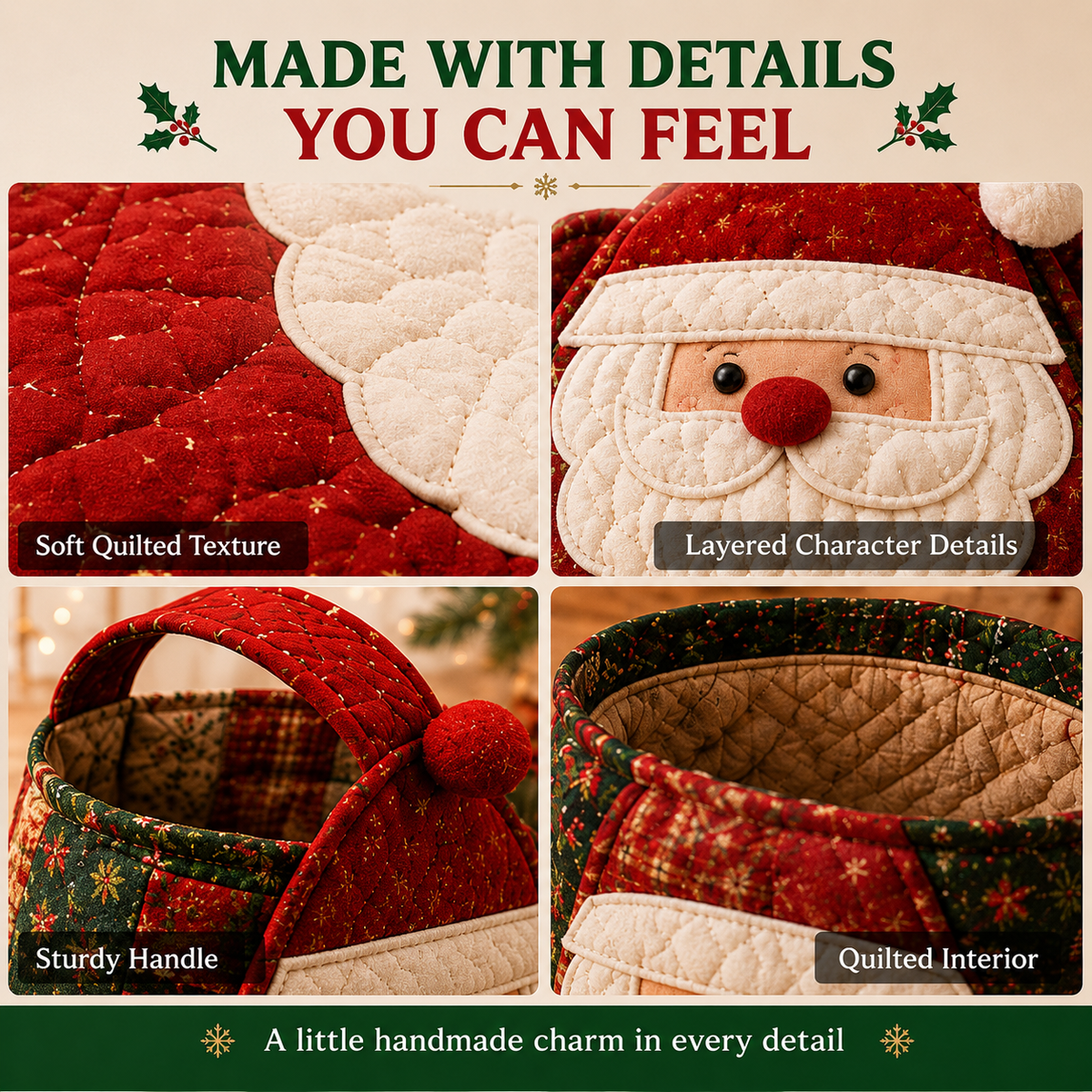 ⭐🎉🎄 Christmas Character Quilted Carry Basket | 🎁 A Reusable Christmas Keepsake - DIY Sewing Kit – Create Your Own