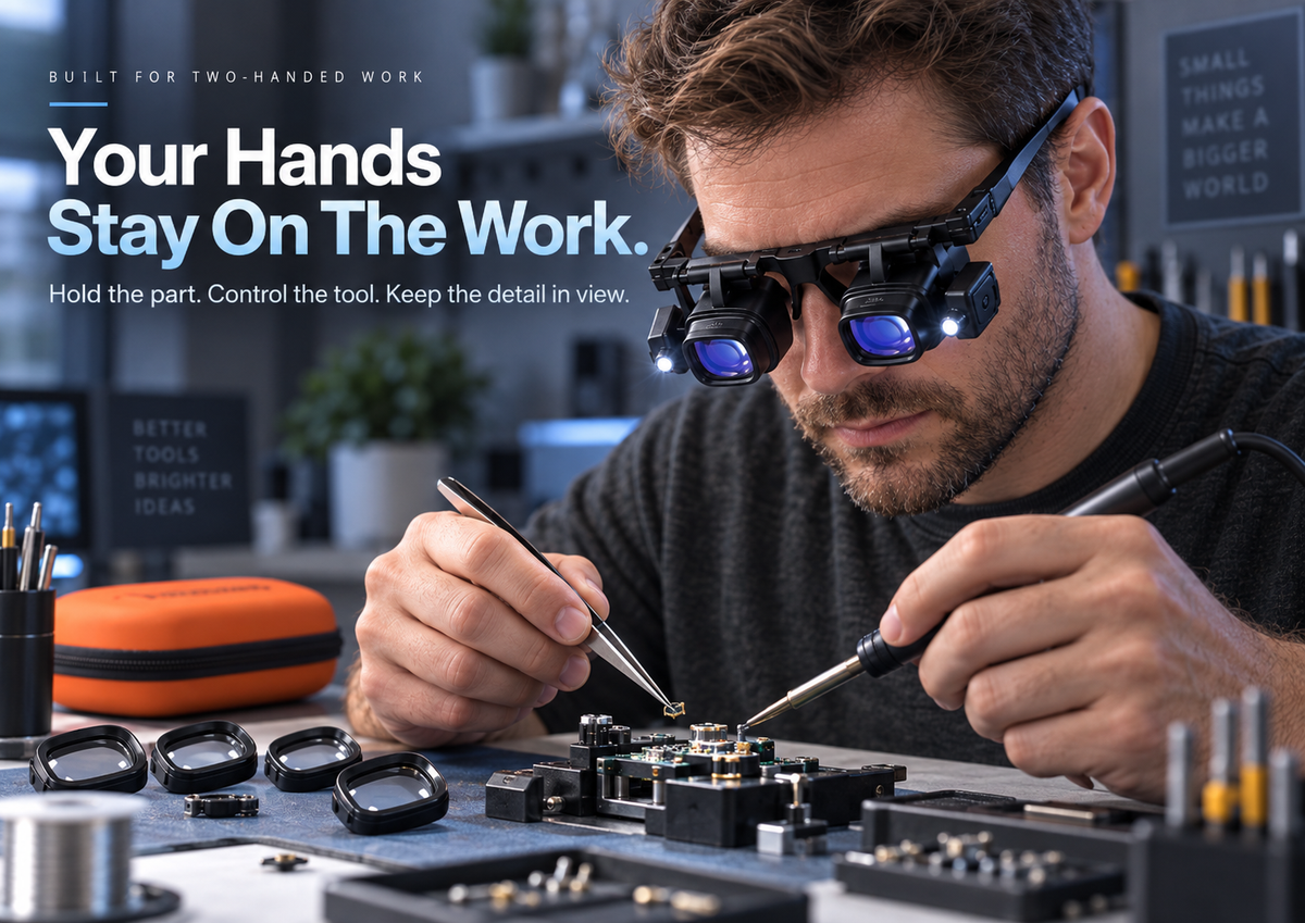 Before and after hands-free magnification comparison