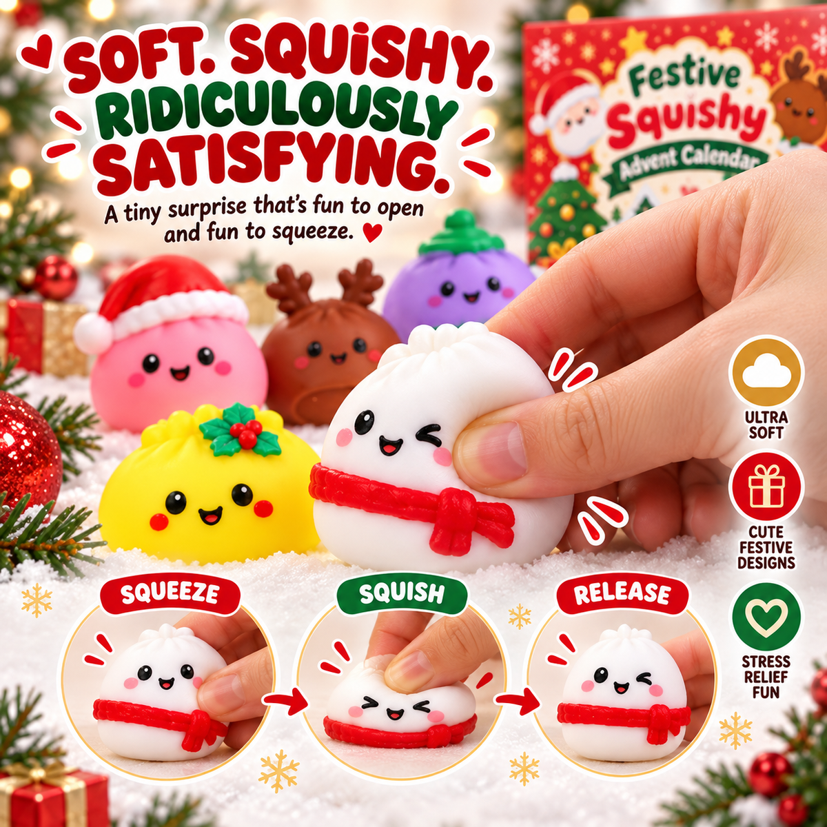 Meet the festive squishy crew 12 festive designs two of each
