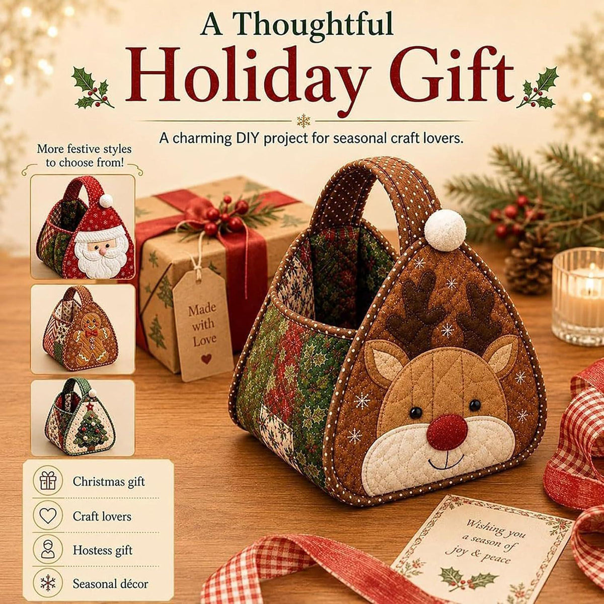 ⭐🎉🎄 Christmas Character Quilted Carry Basket | 🎁 A Reusable Christmas Keepsake - DIY Sewing Kit – Create Your Own