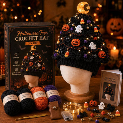 ⏳ Last Day 50% OFF – 🎄Beginner-Friendly Light-Up Christmas Tree Crochet Hat DIY Kit | Complete Kit with Coordinated Yarn, LED Lights & Step-by-Step Guide Included 💕