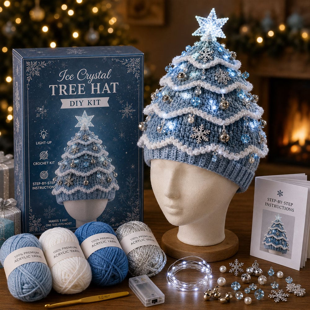 ⏳ Last Day 50% OFF – 🎄Beginner-Friendly Light-Up Christmas Tree Crochet Hat DIY Kit | Complete Kit with Coordinated Yarn, LED Lights & Step-by-Step Guide Included 💕