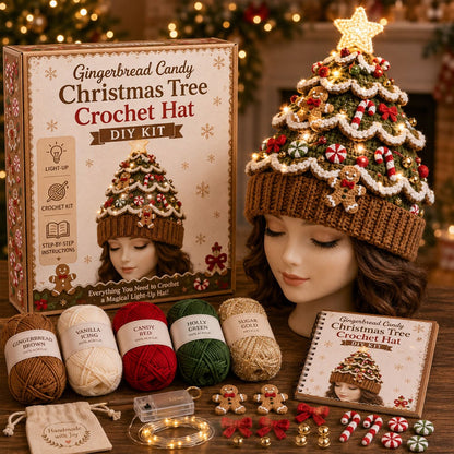⏳ Last Day 50% OFF – 🎄Beginner-Friendly Light-Up Christmas Tree Crochet Hat DIY Kit | Complete Kit with Coordinated Yarn, LED Lights & Step-by-Step Guide Included 💕
