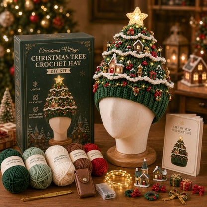 ⏳ Last Day 50% OFF – 🎄Beginner-Friendly Light-Up Christmas Tree Crochet Hat DIY Kit | Complete Kit with Coordinated Yarn, LED Lights & Step-by-Step Guide Included 💕