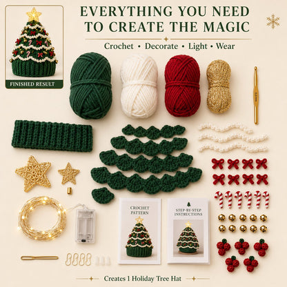 ⏳ Last Day 50% OFF – 🎄Beginner-Friendly Light-Up Christmas Tree Crochet Hat DIY Kit | Complete Kit with Coordinated Yarn, LED Lights & Step-by-Step Guide Included 💕