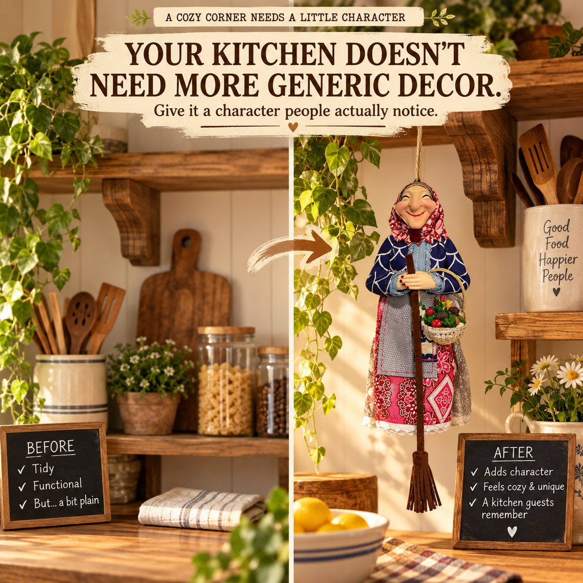 Handmade Kitchen Witch Doll – Whimsical Good Luck Hanging Decor