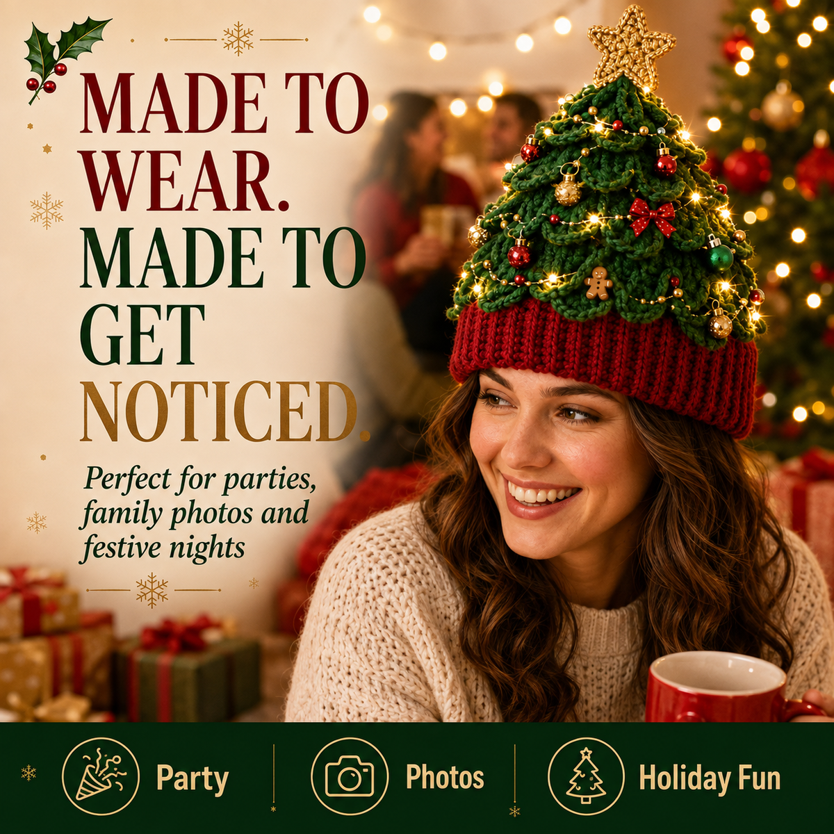 ⏳ Last Day 50% OFF – 🎄Beginner-Friendly Light-Up Christmas Tree Crochet Hat DIY Kit | Complete Kit with Coordinated Yarn, LED Lights & Step-by-Step Guide Included 💕