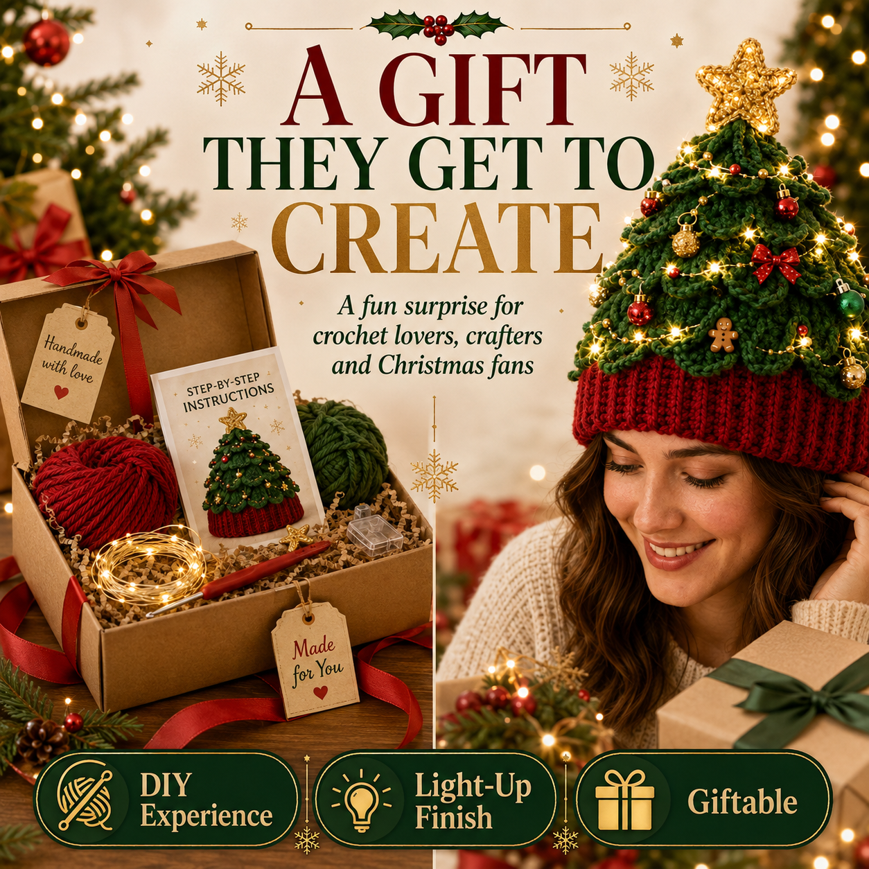Christmas crochet hat DIY kit as a creative gift