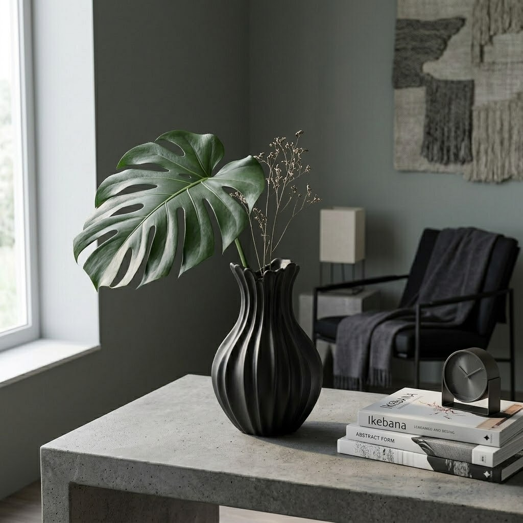 Matte Black Fan Vase