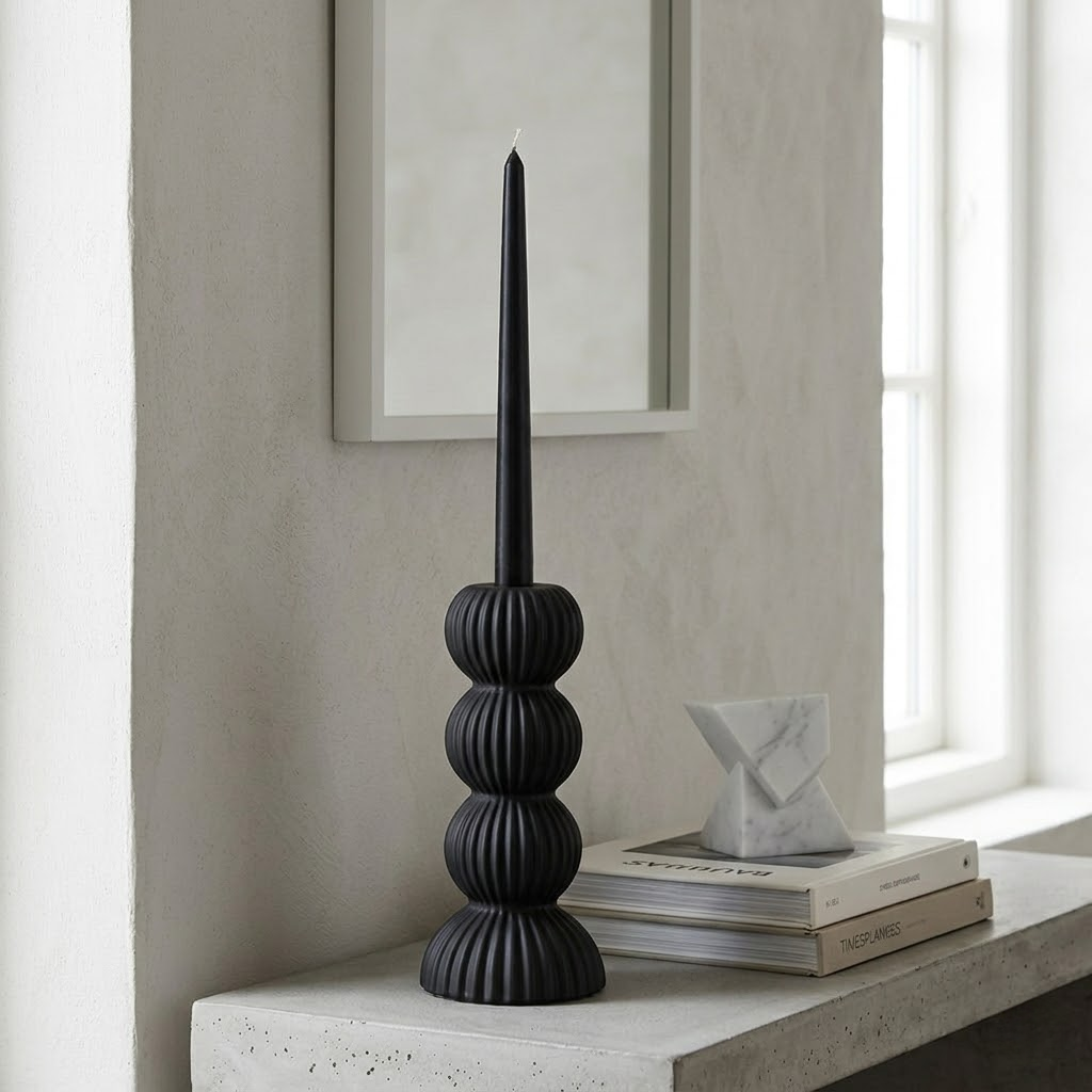 Minimalist Ribbed Geometric Candlestick Set