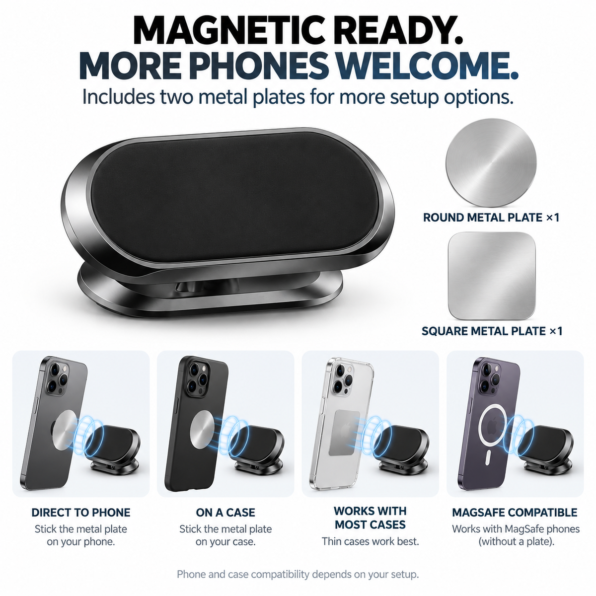360° Rotatable Metal Magnetic Car Phone Holder🧲Snap your phone into place. Adjust the angle you want. Fold it down when you’re done.