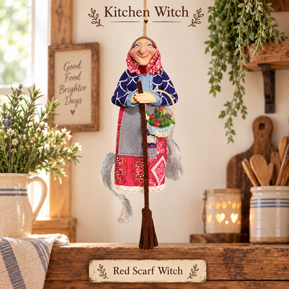 Handmade Kitchen Witch Doll – Whimsical Good Luck Hanging Decor